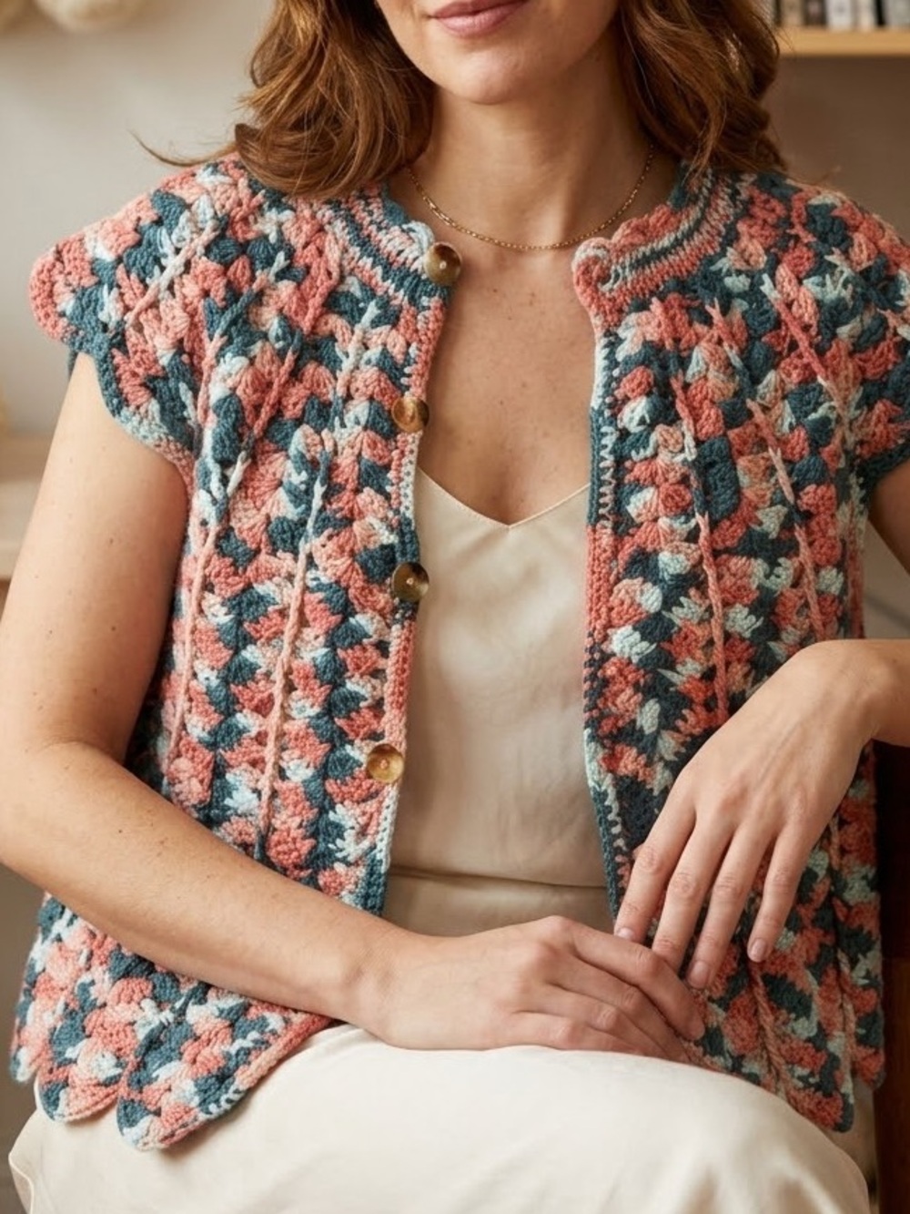 Gorgeous HAND KNIT Cap Sleeve Button Up Sweater Cardigan